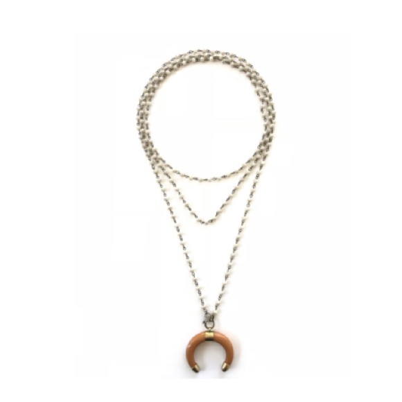 Shop 
Snow White Crystal & Tan Crescent Moon  Necklace - Picture 1 of 4